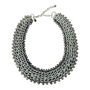 Chico's‎ Brand Silver Toned Bib Statement Chunky Necklace Adjustable